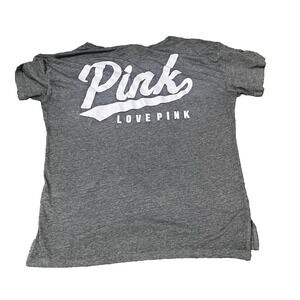 Pink By Victoria's Secret Love Pink Logo V Neck T shirt Gray Medium